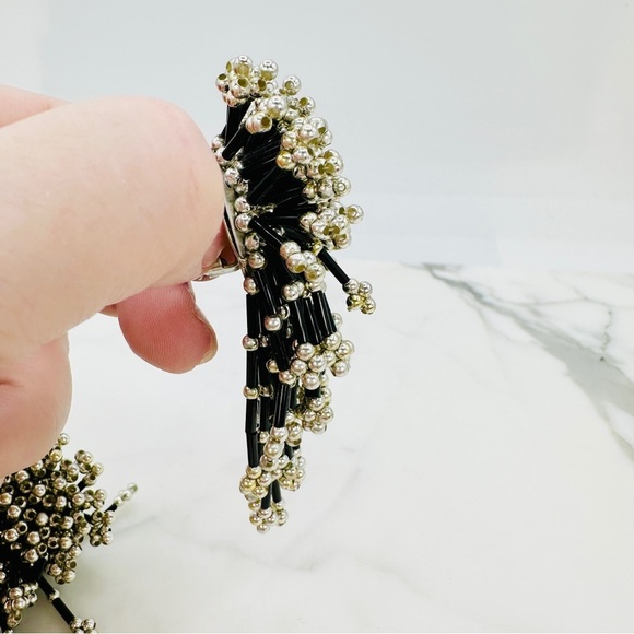 Vintage 80s Firecracker Clip On Earrings Runway Statement Dangle Black Silver - Picture 3 of 8